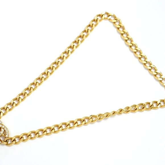CHANEL CC Logos Turnlock Rhinestone Necklace 16" Gold Tone 96A Auth w/Box r11587 - Picture 3 of 8